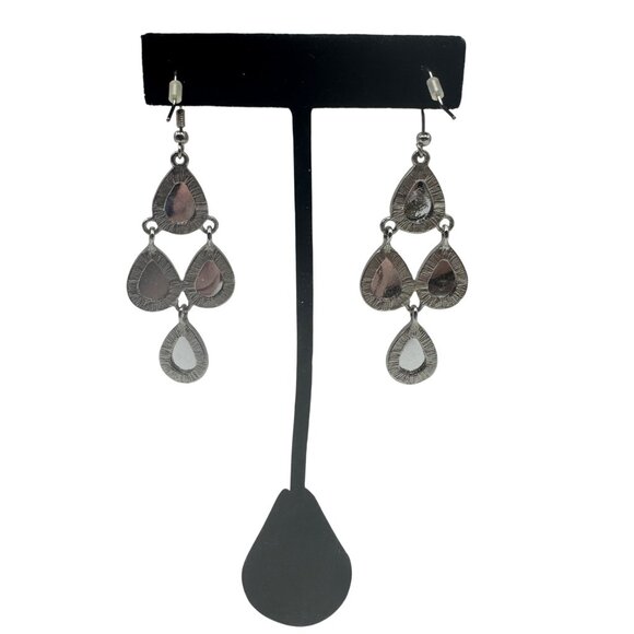 Silver Drop Earrings With Red Teardrop Gemstones - Picture 3 of 3